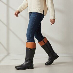 Clarks Girls Pita Topeka Black Brown Leather Waterproof Riding Boots Size 4.5